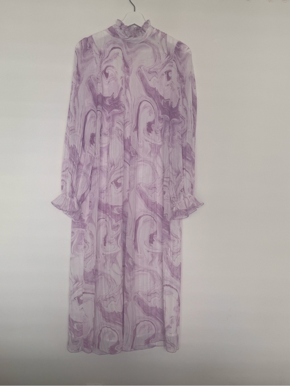 GANNI Lavender Marble Print Pleated Midi Maxi Dress Size 34 / XS Wedding Guest